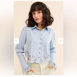 Light Blue Lace Trim Women's Top Free People